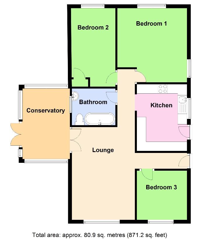 3 bedroom bungalow for sale - floorplan