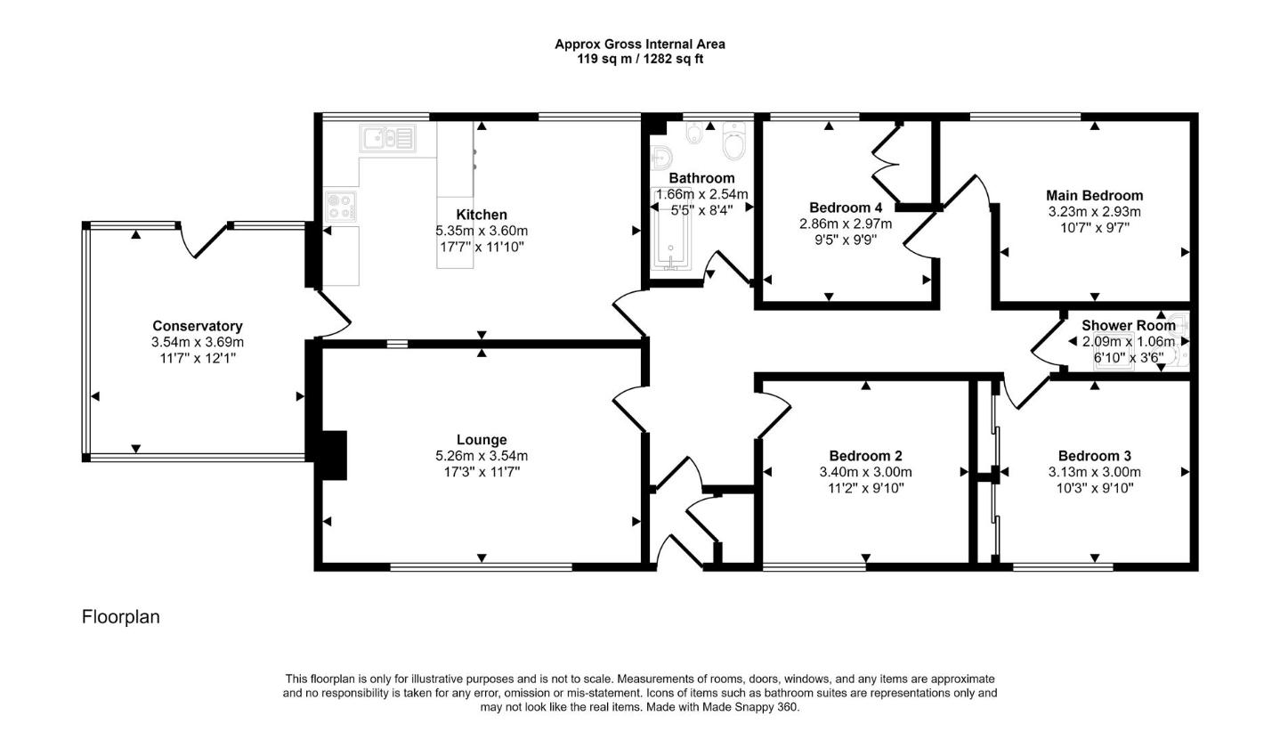 4 bedroom bungalow for sale - floorplan