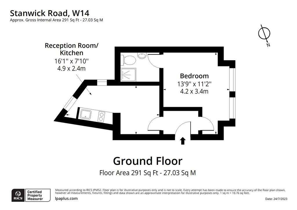 Studio flat to rent - floorplan