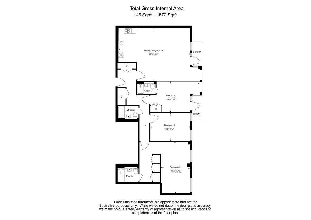 3 bedroom flat to rent - floorplan