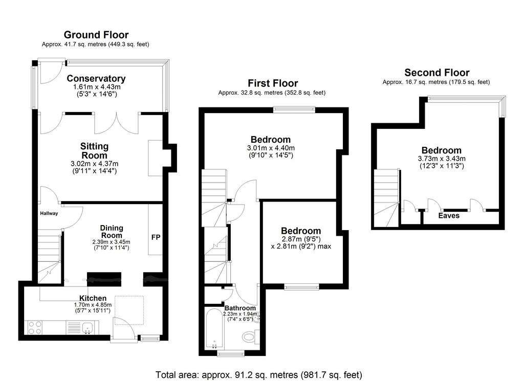 3 bedroom terraced house for sale - floorplan