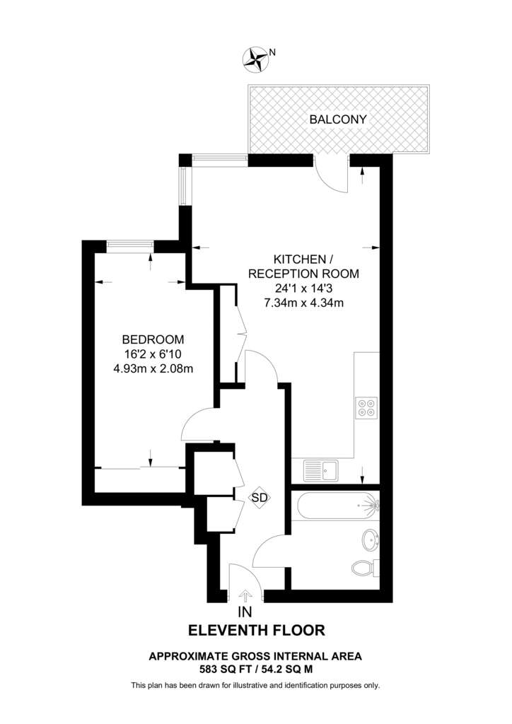 1 bedroom flat to rent - floorplan