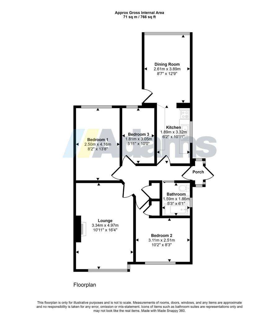 3 bedroom semi-detached bungalow for sale - floorplan