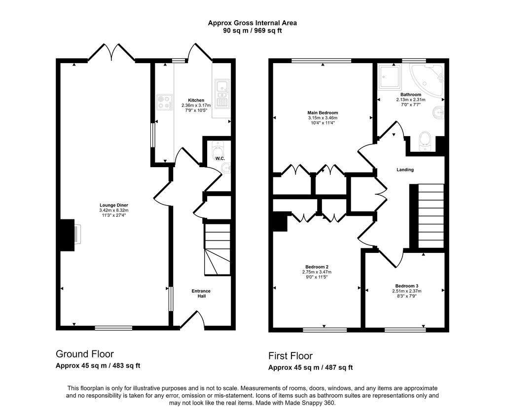 3 bedroom terraced house for sale - floorplan