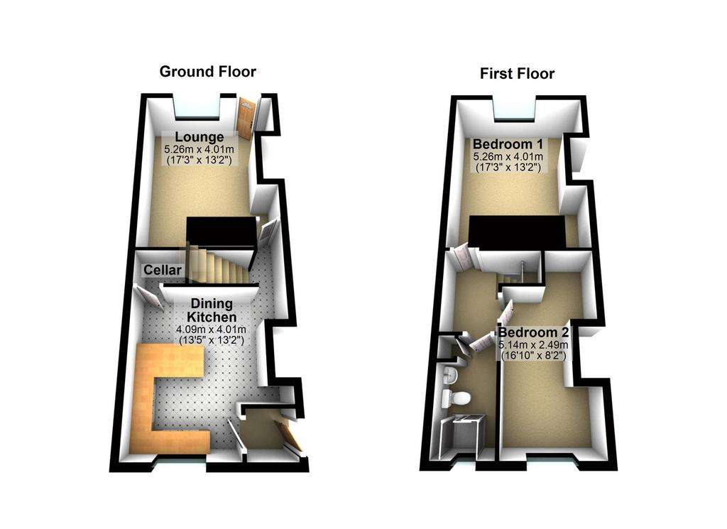 2 bedroom end of terrace house for sale - floorplan