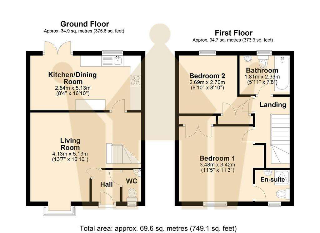 2 bedroom terraced house for sale - floorplan