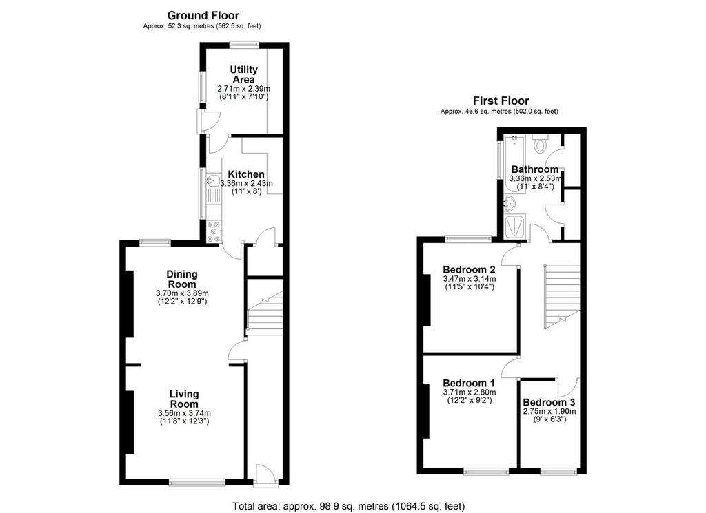 3 bedroom terraced house for sale - floorplan