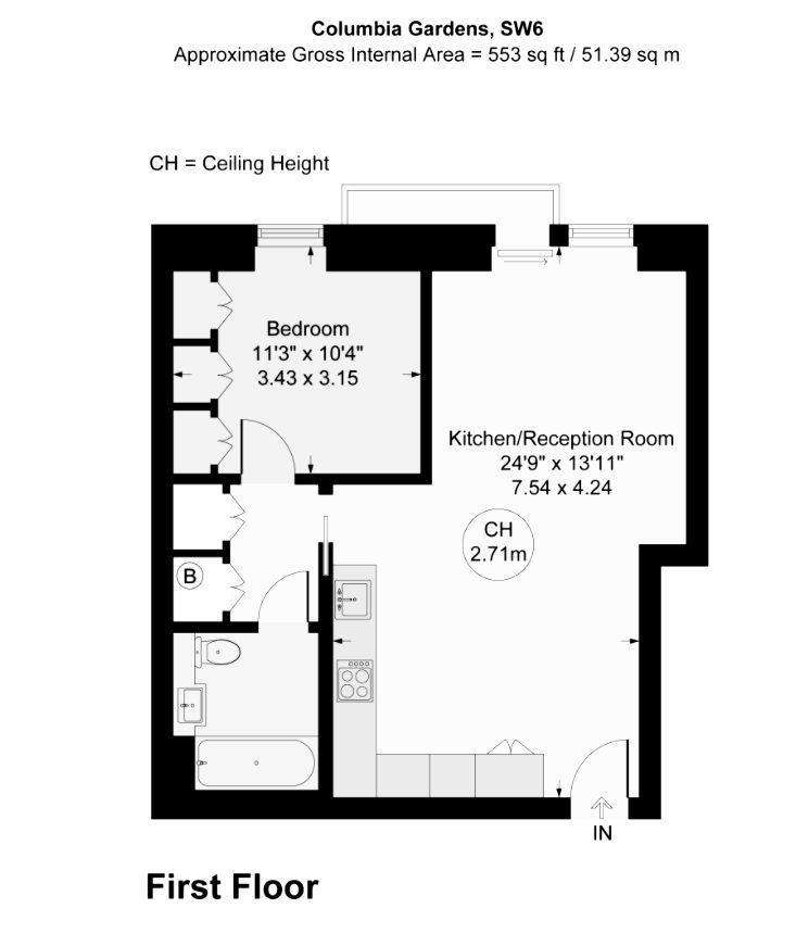 1 bedroom flat to rent - floorplan