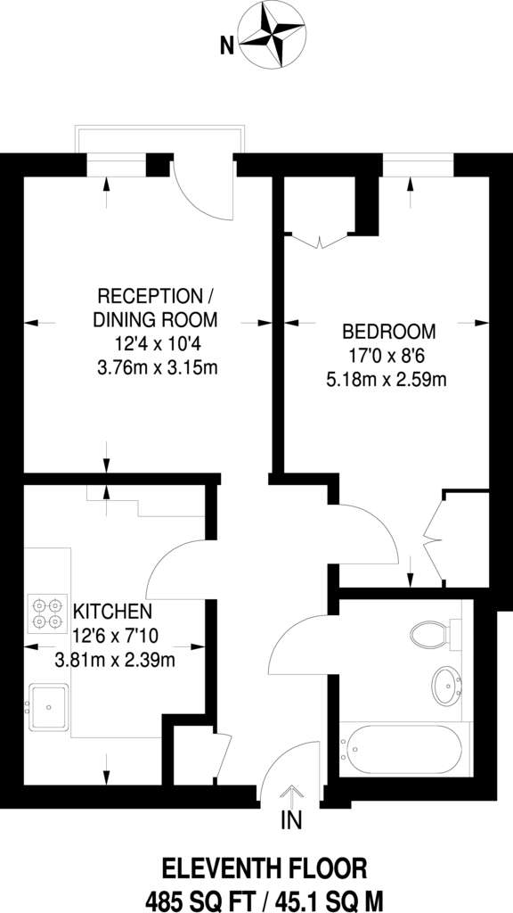 1 bedroom flat to rent - floorplan