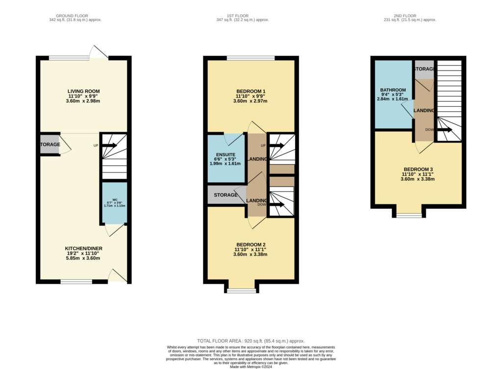 3 bedroom terraced house for sale - floorplan