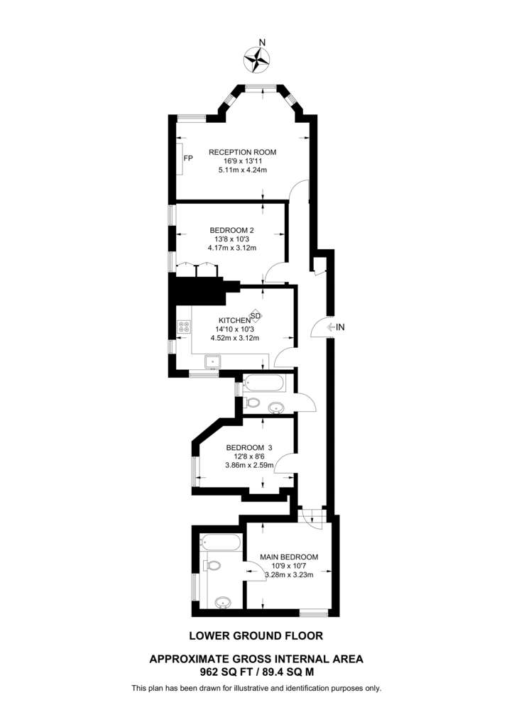 3 bedroom flat to rent - floorplan