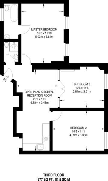 3 bedroom flat to rent - floorplan