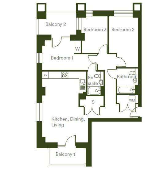 3 bedroom flat for sale - floorplan