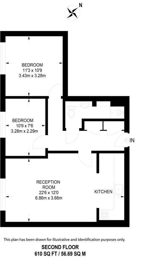 2 bedroom flat to rent - floorplan