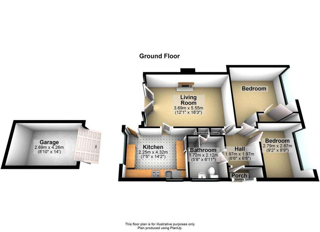 2 bedroom semi-detached bungalow for sale - floorplan