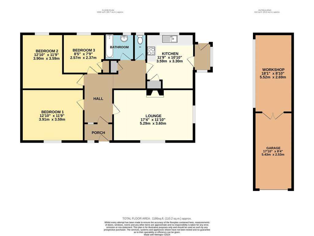 3 bedroom bungalow for sale - floorplan