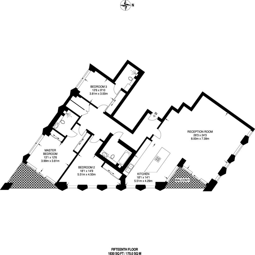 3 bedroom flat to rent - floorplan