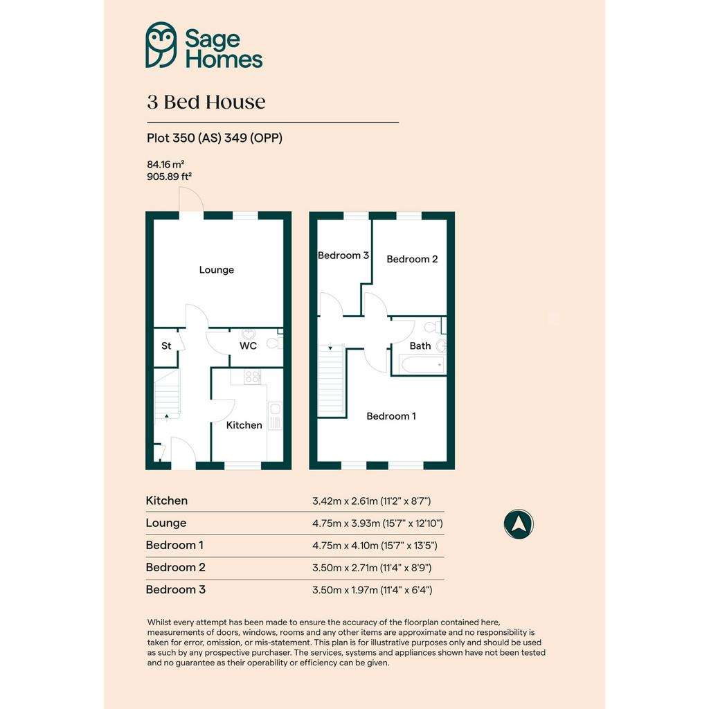 3 bedroom semi-detached house for sale - floorplan