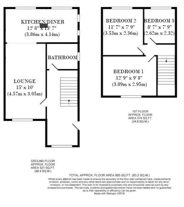 3 bedroom semi-detached house for sale - floorplan