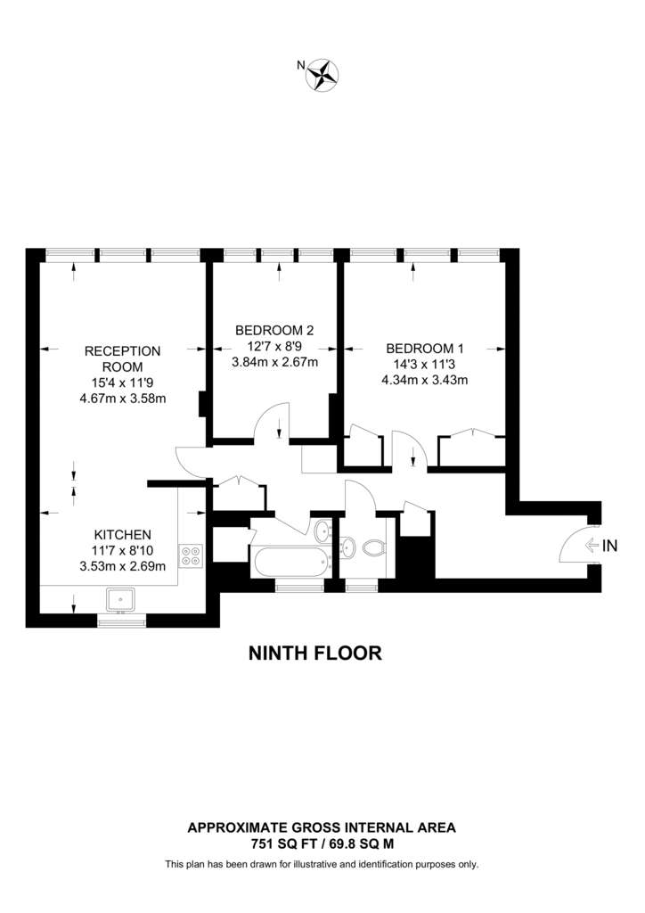 2 bedroom flat to rent - floorplan