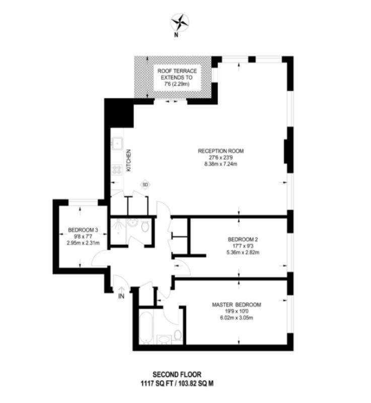 3 bedroom flat to rent - floorplan