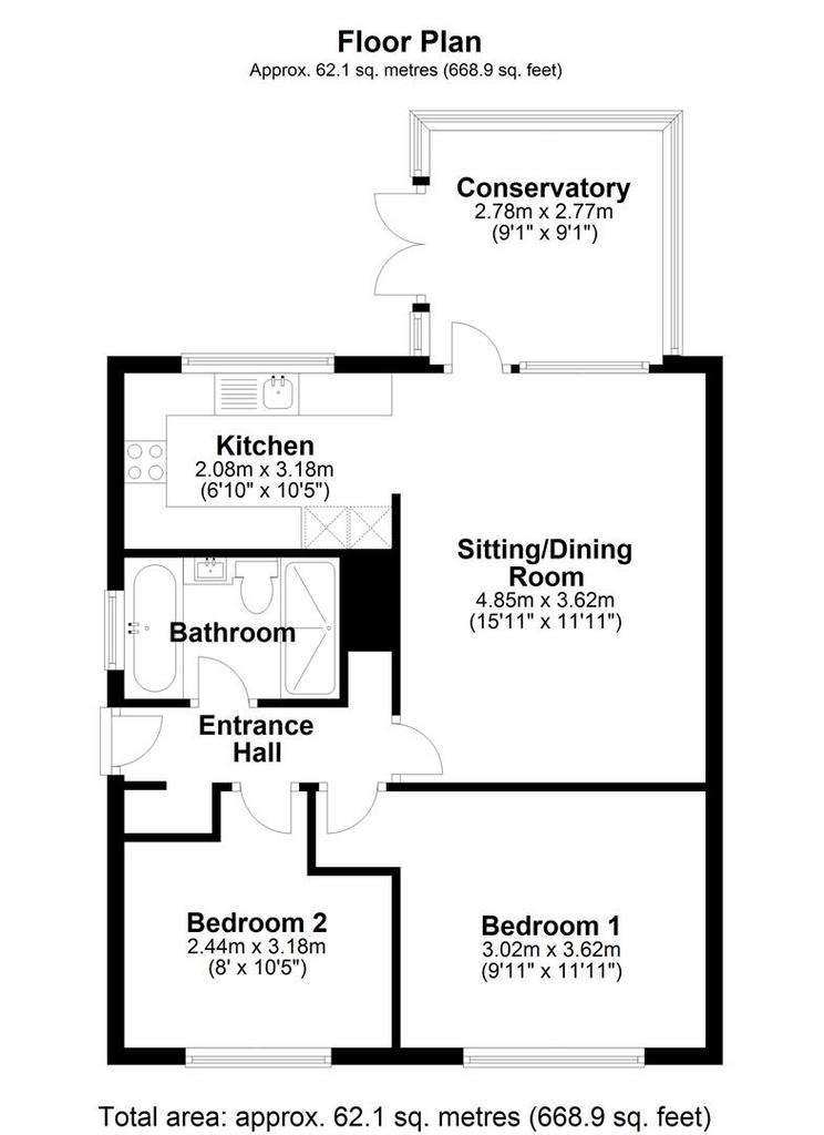 2 bedroom semi-detached bungalow for sale - floorplan