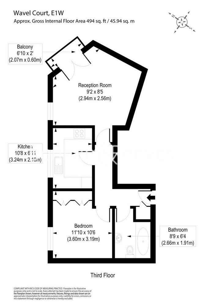 1 bedroom flat to rent - floorplan