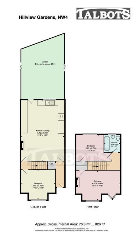 2 bedroom terraced house for sale - floorplan