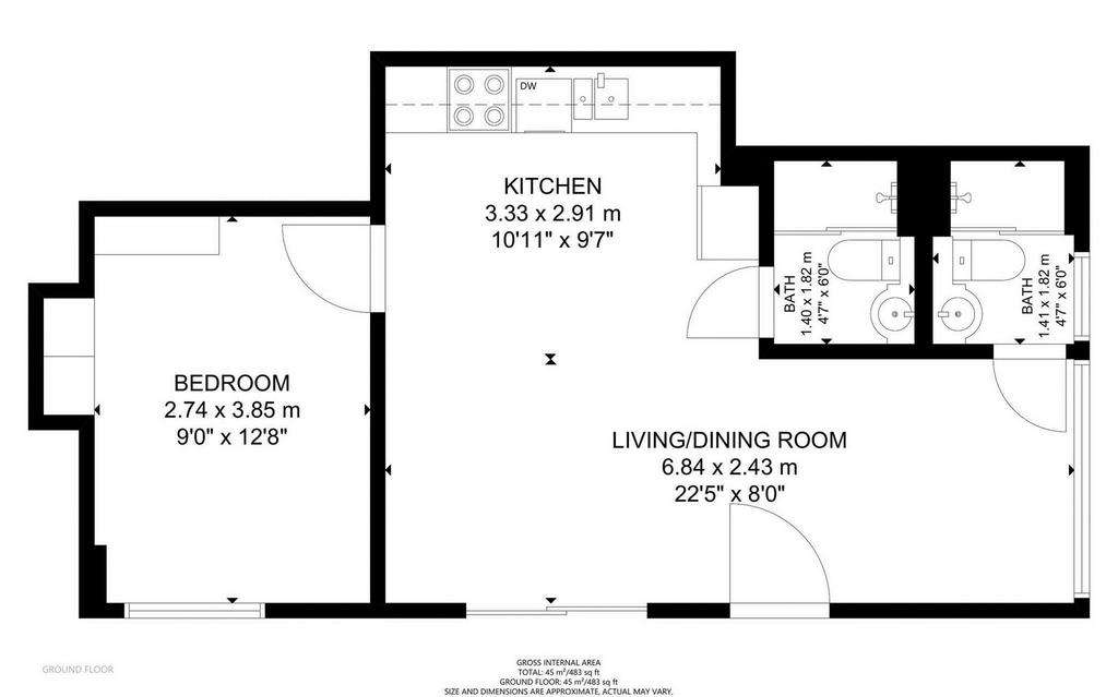 1 bedroom flat to rent - floorplan