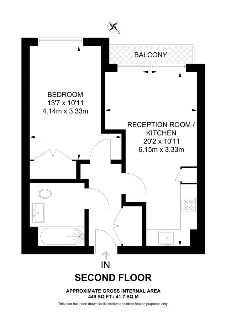 1 bedroom flat to rent - floorplan