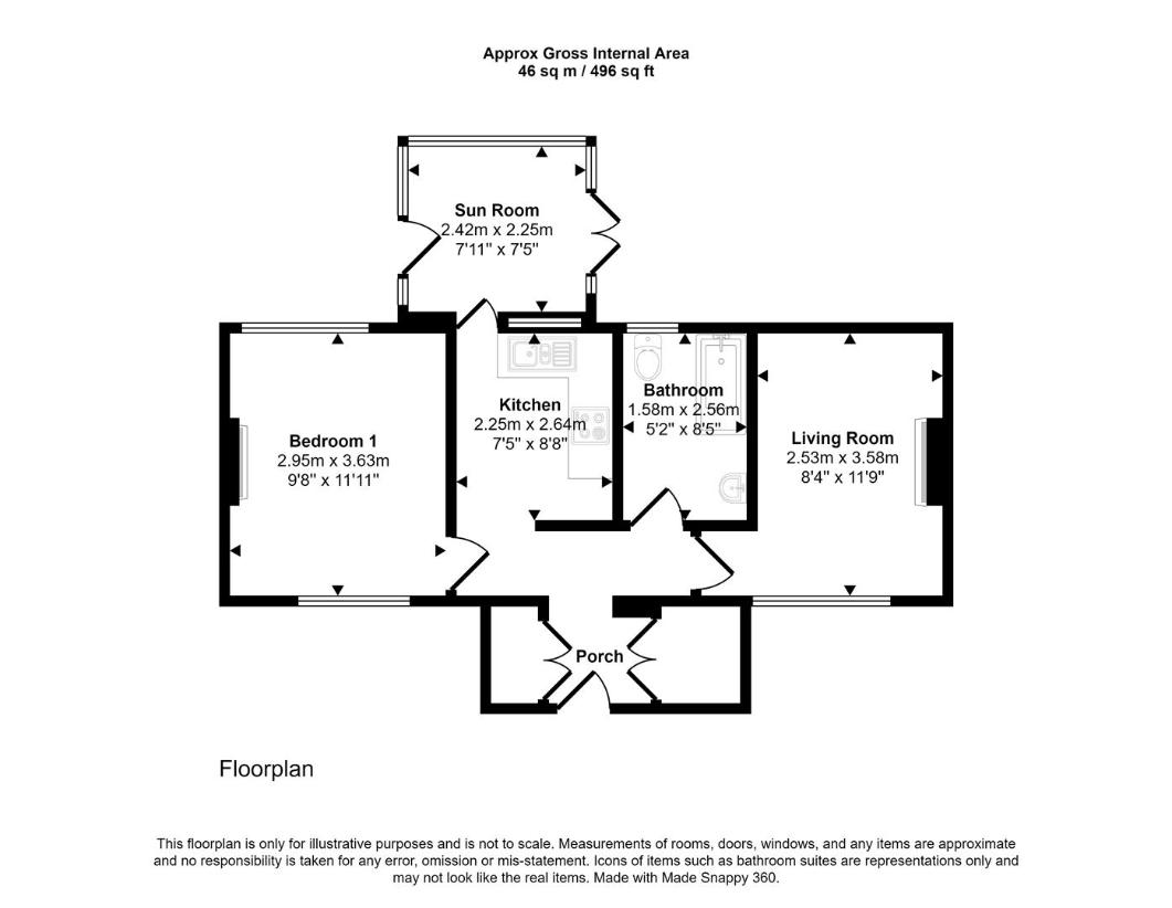 1 bedroom bungalow for sale - floorplan