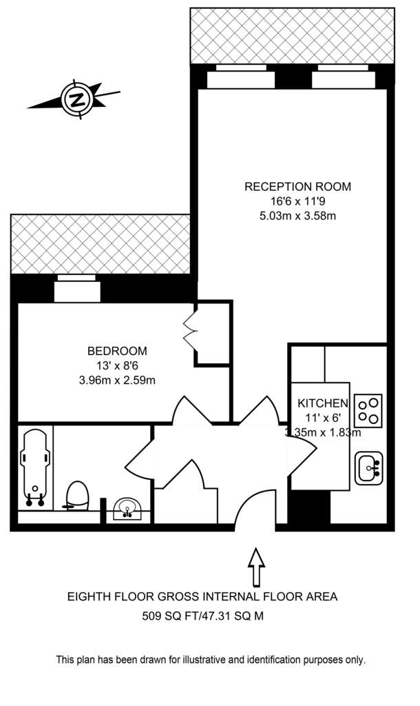 1 bedroom flat to rent - floorplan