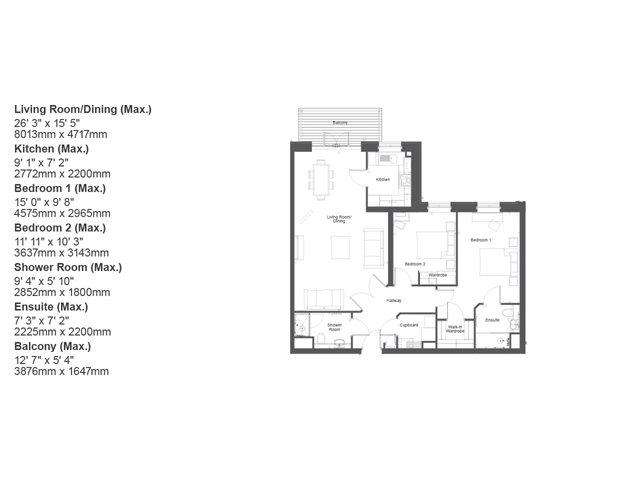 2 bedroom flat to rent - floorplan