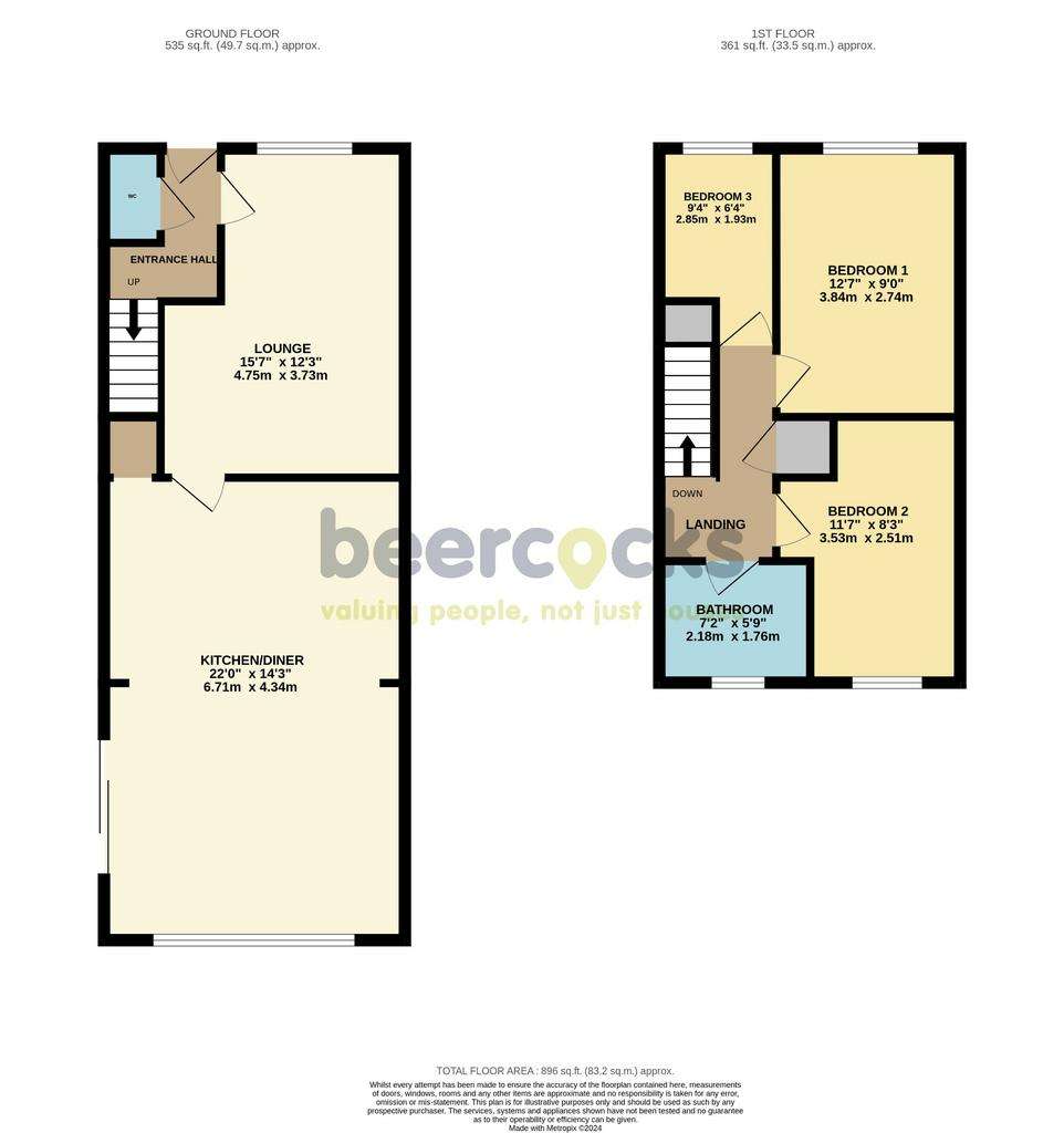 3 bedroom semi-detached house for sale - floorplan