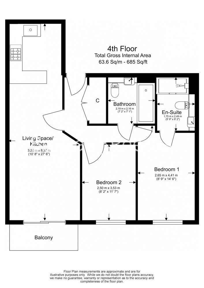 2 bedroom flat to rent - floorplan