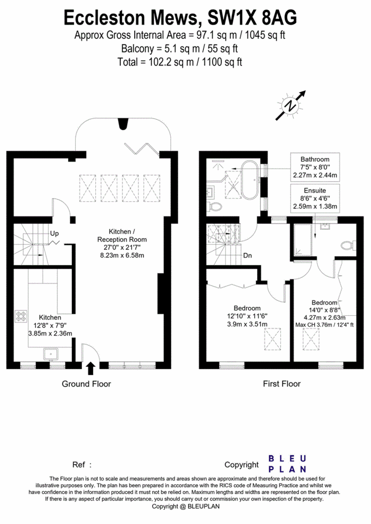 2 bedroom mews house to rent - floorplan