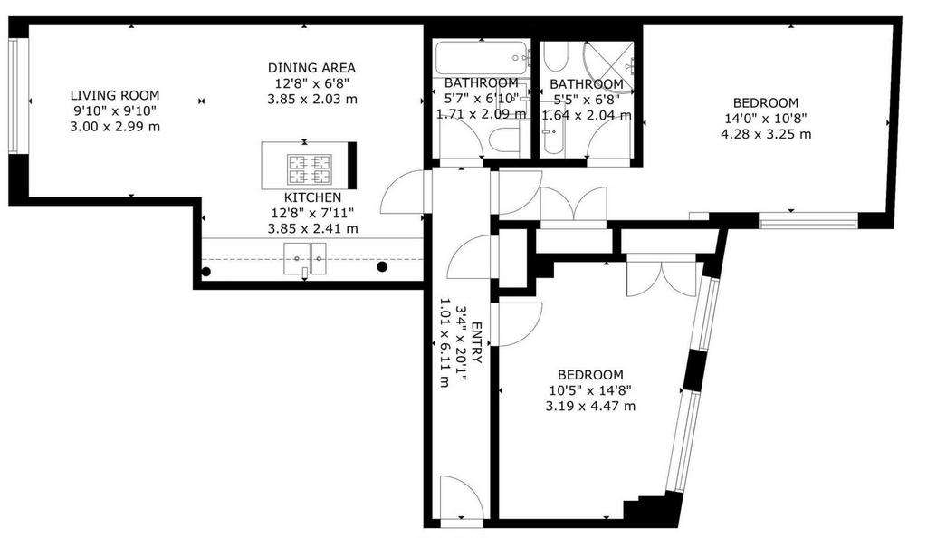 2 bedroom flat to rent - floorplan