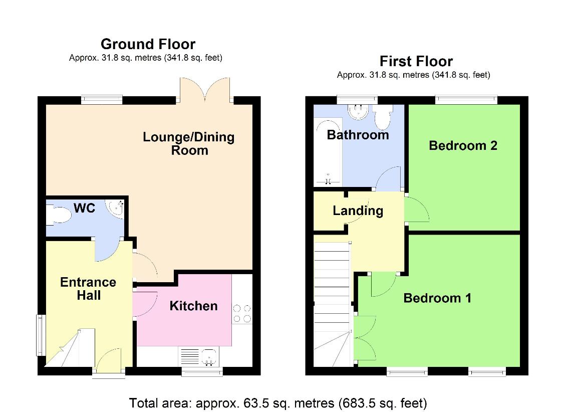 2 bedroom end of terrace house for sale - floorplan