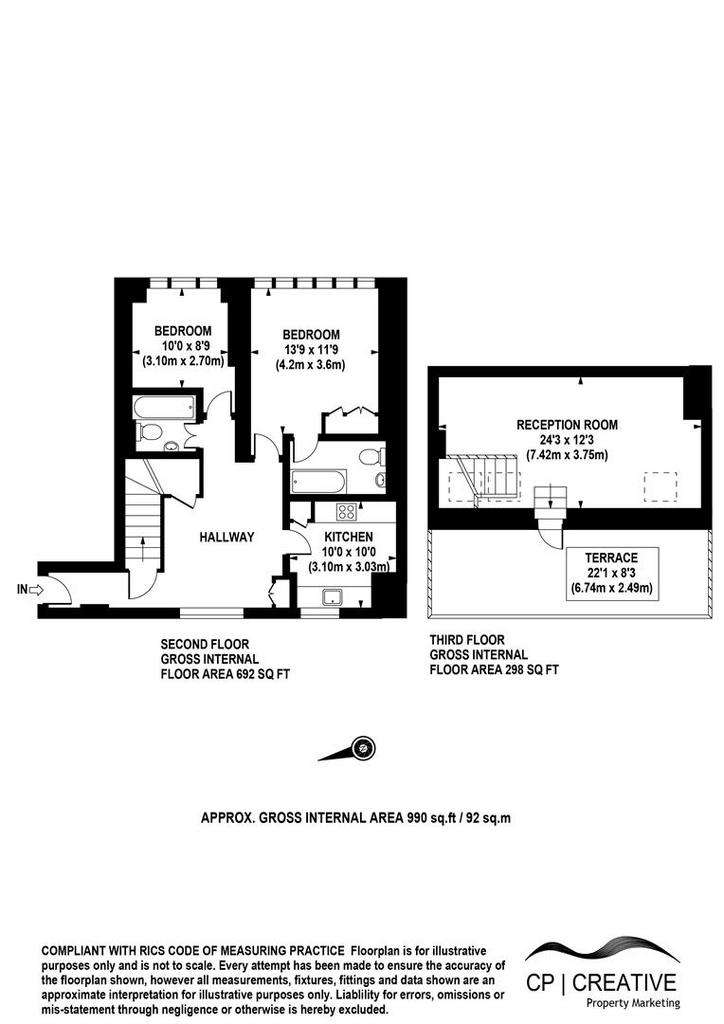 2 bedroom penthouse apartment to rent - floorplan