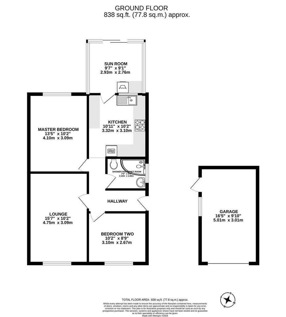 2 bedroom semi-detached bungalow for sale - floorplan