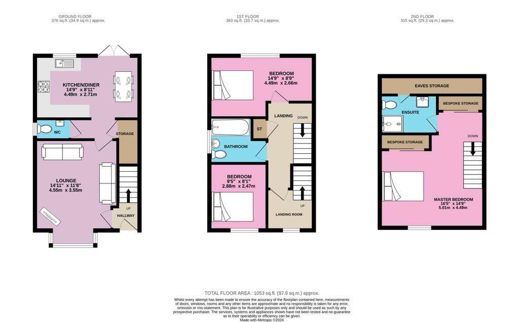 3 bedroom semi-detached house for sale - floorplan