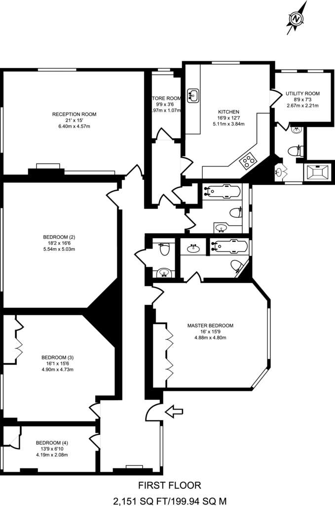 4 bedroom flat to rent - floorplan