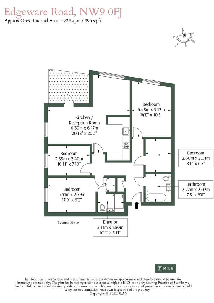 3 bedroom flat to rent - floorplan