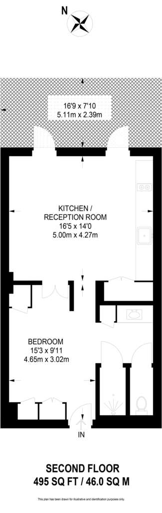 Studio flat to rent - floorplan