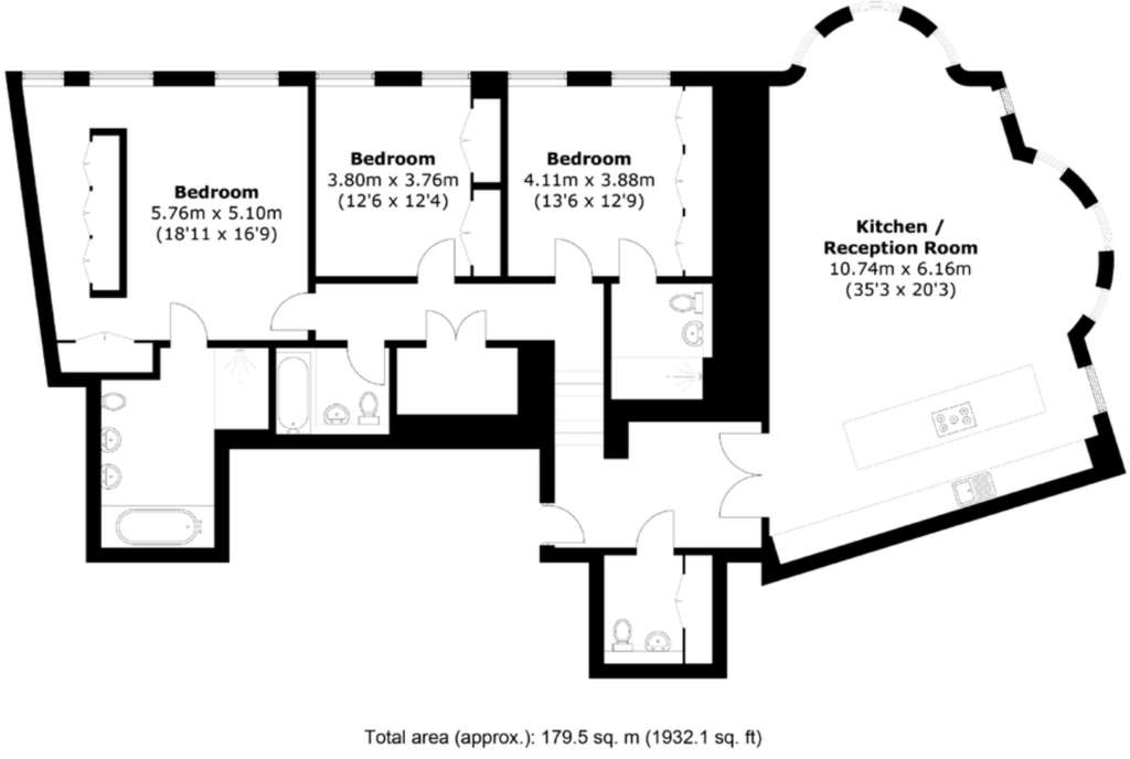 3 bedroom flat to rent - floorplan