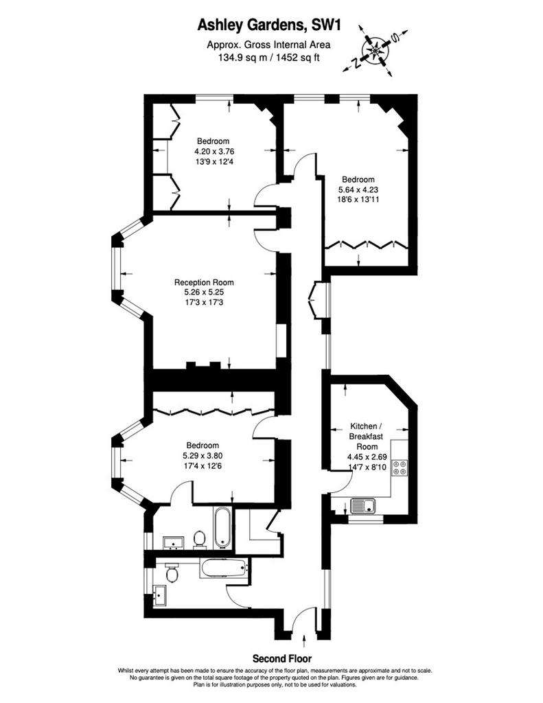 3 bedroom flat to rent - floorplan