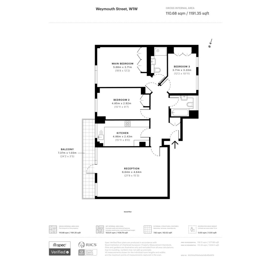 3 bedroom flat to rent - floorplan