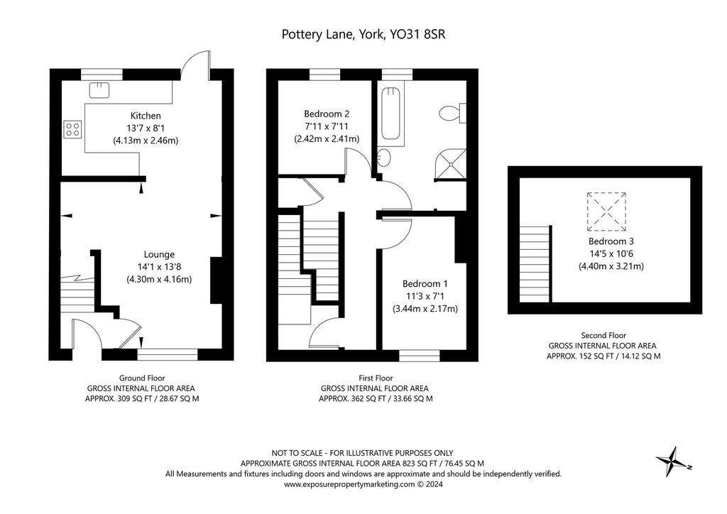 3 bedroom terraced house for sale - floorplan