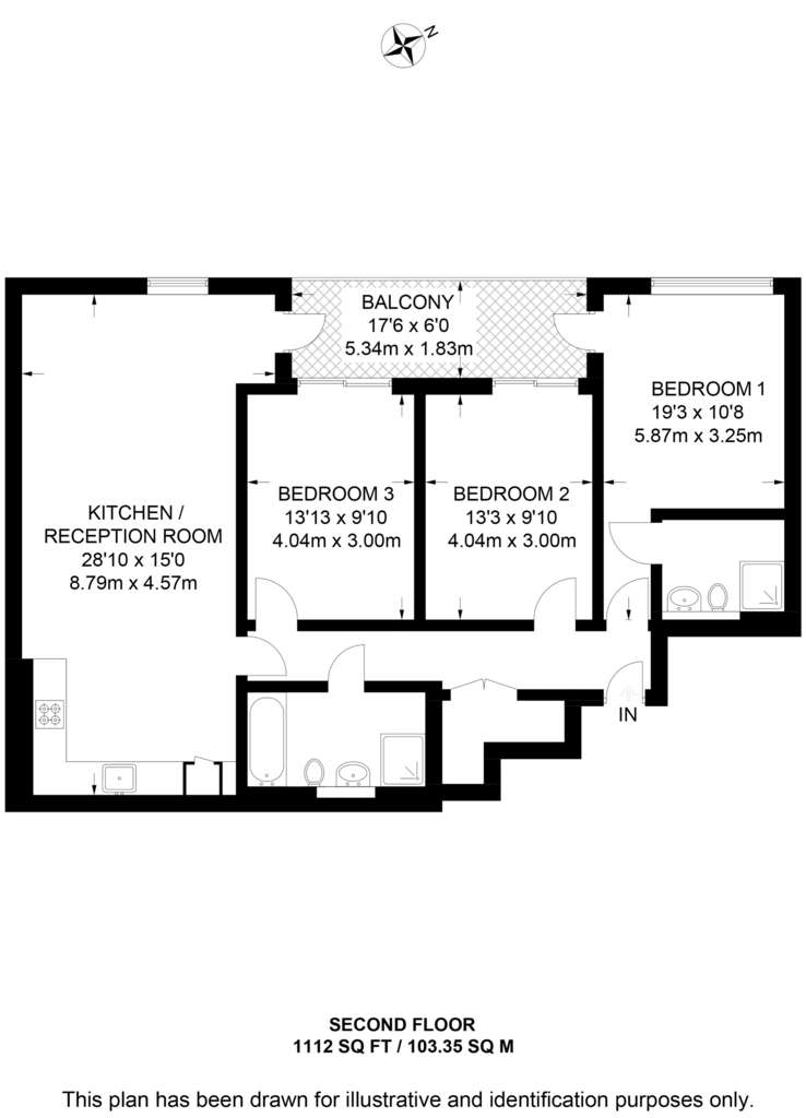 3 bedroom flat to rent - floorplan