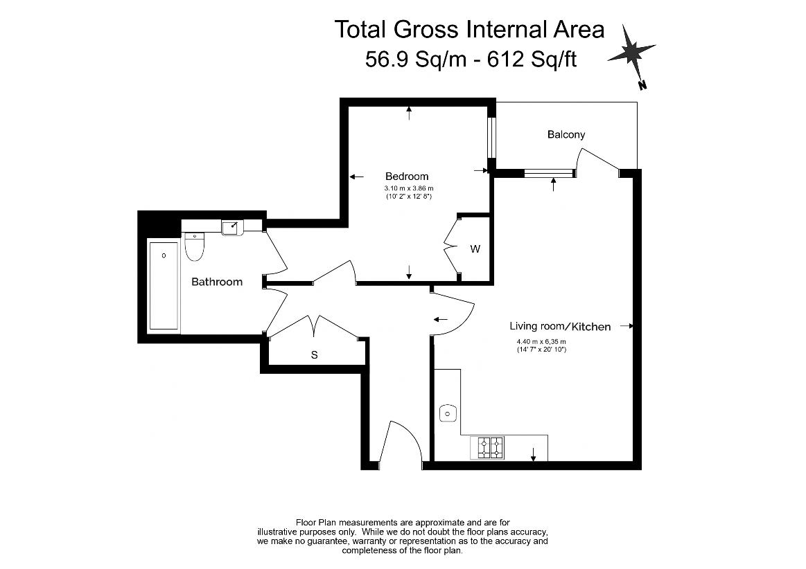 1 bedroom flat for sale - floorplan